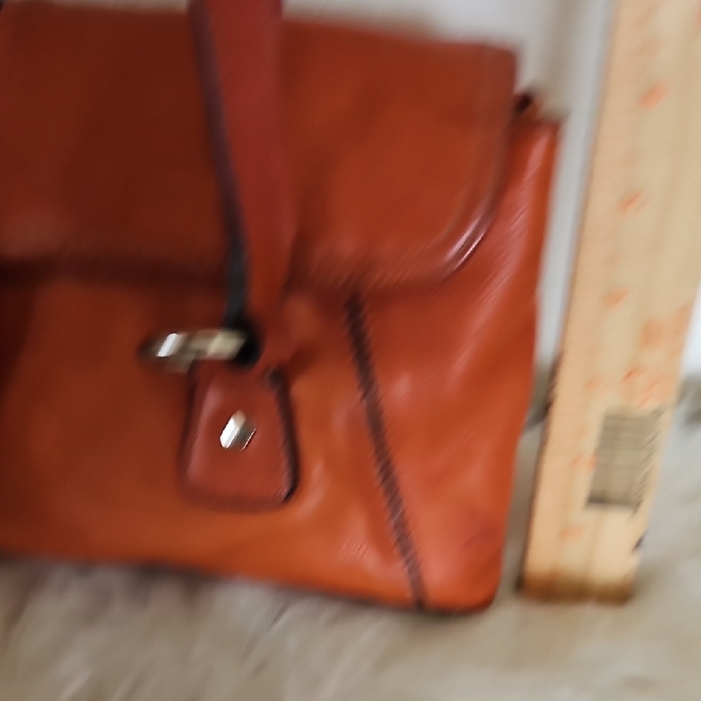Vintage Elegant Orange genuine Leather Shoulder Bag multi compartments soft - Picture 9 of 14
